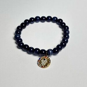 Elegant Blue Beaded Bracelet with Gold Charm